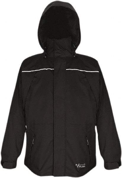 Viking - Size L, Black, Waterproof, Wind Resistant Jacket - 43" Chest, 5 Pockets, Detachable, Packable Hood, Hook & Loop Wrist - Exact Tool & Supply