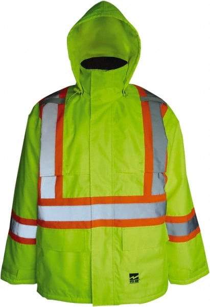 Viking - Size 3XL, High Visibility Lime, Cold Weather, Jacket - 55" Chest, 2 Pockets, Detachable Hood, Hook & Loop Wrist - Exact Tool & Supply