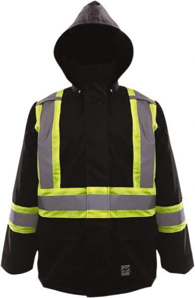 Viking - Size M High Visibility & Water Resistant Jacket - Black, Polyester & Polyurethane, Zipper, Hook & Loop Closure, 40" Chest - Exact Tool & Supply
