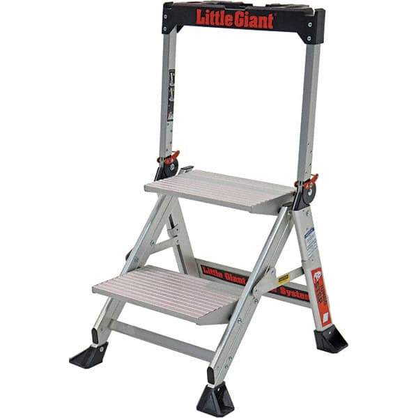 Little Giant - 2 Steps, 2' High, Type IAA Rating, Aluminum Step Stand - 375 Lb Capacity, 21-1/2" Base Width - Exact Tool & Supply