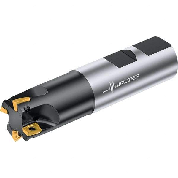 Walter - 25mm Cut Diam, 8mm Max Depth of Cut, 25mm Shank Diam, 100mm OAL, Indexable Square Shoulder End Mill - LDMW08T204R, LDMT08T204R Inserts, Weldon Shank, 0° Lead Angle, Through Coolant, Series M4130 - Exact Tool & Supply