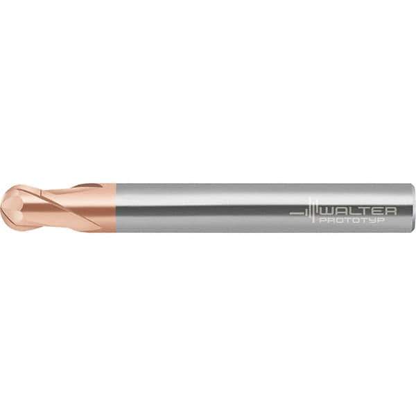Walter-Prototyp - 6mm Diam, 4.8mm LOC, 2 Flute Solid Carbide Ball End Mill - AlTiN Finish, Single End, 80mm OAL, 6mm Shank Diam, Spiral Flute - Exact Tool & Supply