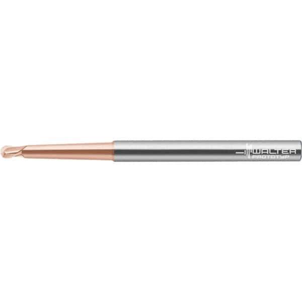 Walter-Prototyp - 3mm Diam, 2.4mm LOC, 2 Flute Solid Carbide Ball End Mill - AlTiN Finish, Single End, 80mm OAL, 6mm Shank Diam, Spiral Flute - Exact Tool & Supply