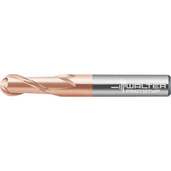 Walter-Prototyp - 8mm Diam, 6.4mm LOC, 2 Flute Solid Carbide Ball End Mill - AlTiN Finish, Single End, 63mm OAL, 8mm Shank Diam, Spiral Flute - Exact Tool & Supply