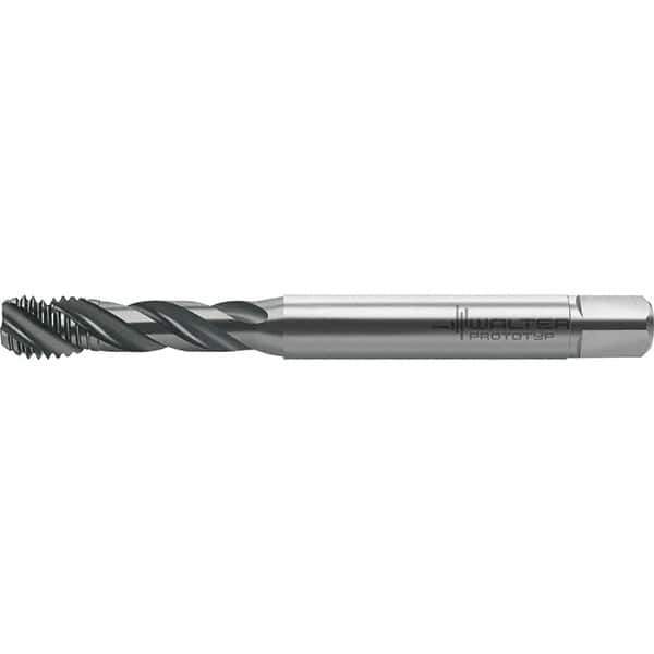 Walter-Prototyp - M3x0.50 Metric 3 Flute 6HX Semi-Bottoming Spiral Flute Tap - High Speed Steel, TiCN Finish, 57.25mm OAL, Right Hand Flute, Right Hand Thread, Series TC121 - Exact Tool & Supply