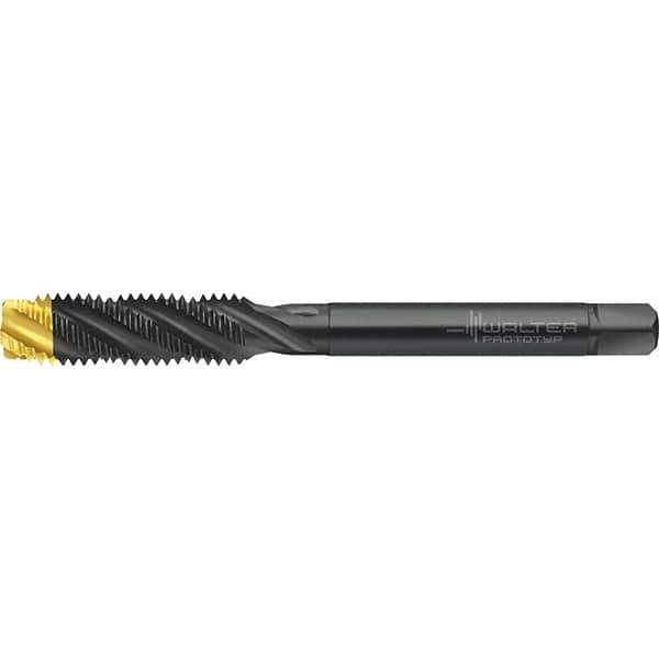 Walter-Prototyp - M12x1.75 Metric 4 Flute 6HX Semi-Bottoming Spiral Flute Tap - High Speed Steel, TiN Finish, 110mm OAL, Right Hand Flute, Right Hand Thread, Series TC120 - Exact Tool & Supply