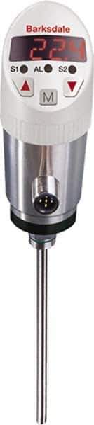 Barksdale - 0 to 100°C Electronic Temperature Switch and Transducer with Display - 1/4" NPT Male, 0.24 x 7" Rigid Stem, 4-20mA, M12, 304 Stainless Steel, ±0.5% - Exact Tool & Supply