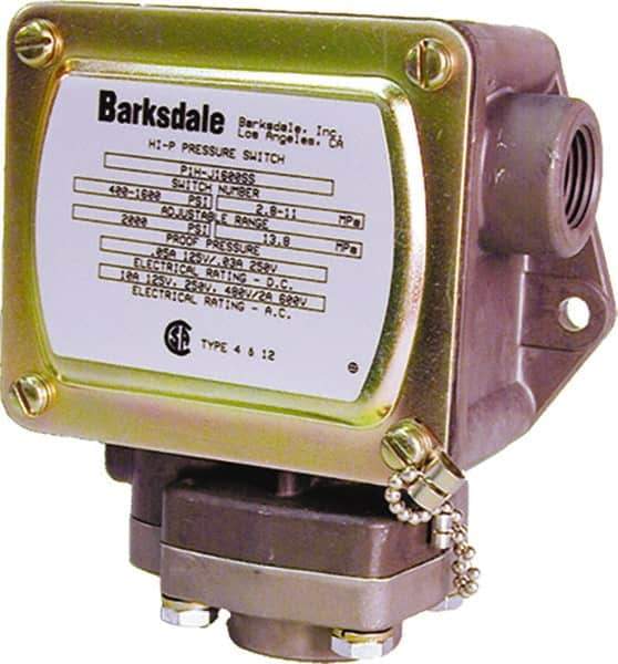 Barksdale - 0.5 to 30 PSI Adjustable Range, 2,000 Max psi, Diaphragm Piston Pressure Switch - 1/4 NPT Female, Screw Terminals, SPDT Contact, SS Wetted Parts, 2% Repeatability - Exact Tool & Supply