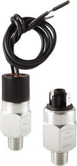 Barksdale - 250 to 950 psi Adjustable Range, 9,000 Max psi, Compact Pressure Switch - 1/4 NPT Male, 18in Free Leads, SPST/ NO Contact, Brass Wetted Parts, 4% Repeatability - Exact Tool & Supply