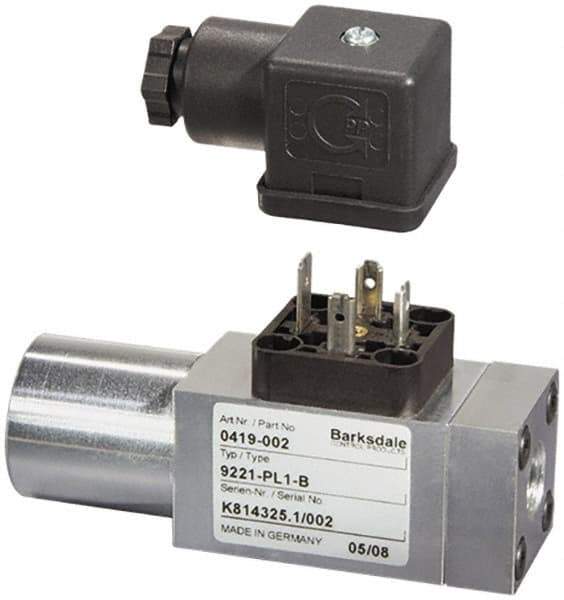 Barksdale - 510 to 5,800 psi Adjustable Range, 8,700 Max psi, Compact Pressure Switch - 1/4 NPT Female, DIN 43650, SPDT Contact, SS Wetted Parts, 2% Repeatability - Exact Tool & Supply