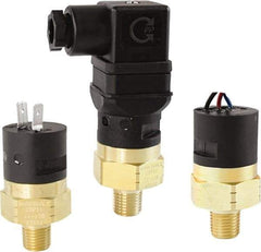 Barksdale - 40 to 40 psi Adjustable Range, 350 Max psi, Compact Pressure Switch - 1/4 NPT Male, DIN 43650A, SPDT Contact, Brass Wetted Parts, 3% Repeatability - Exact Tool & Supply