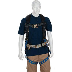 PRO-SAFE - 310 Lb Capacity, Size Universal, Full Body Construction Harness - Polyester, Front D-Rings, Side D-Rings, Tongue Buckle Leg Straps, Tongue Buckle Chest Strap, Gray/Blue, AntiTangle Strap, Back D Ring, Front D Ring & Side D Ring - Exact Tool & Supply