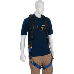 PRO-SAFE - 310 Lb Capacity, Size X-Large, Full Body Quick-Connect Harness - Polyester, Quick-Connect Leg Straps, Tongue Buckle Chest Strap, Gray/Blue, Airflow Backpad, AntiTangle Strap & Back D Ring - Exact Tool & Supply