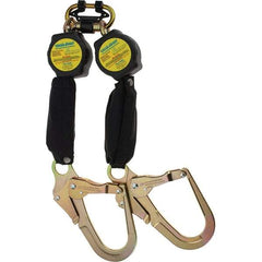 PRO-SAFE - 6' Long, 350 Lb Capacity, Ultra-High Molecular Weight Polyethylene Webbing Self-Retracting Lifeline - Steel Locking Rebar Hook Connector, Steel Carabiner Connector, Black - Exact Tool & Supply