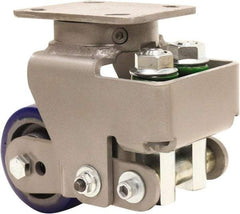 Hamilton - 4" Diam x 2" Wide, Polyurethane Mold on to Cast Iron Center Swivel Caster - 600 Lb Capacity, Top Plate Mount, 4" x 5" Plate, Sealed Precision Ball Bearing Bearing - Exact Tool & Supply