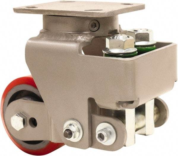 Hamilton - 4" Diam x 2" Wide, Polyurethane Mold on to Cast Iron Center Swivel Caster - 900 Lb Capacity, Top Plate Mount, 4" x 5" Plate, Sealed Precision Ball Bearing Bearing - Exact Tool & Supply