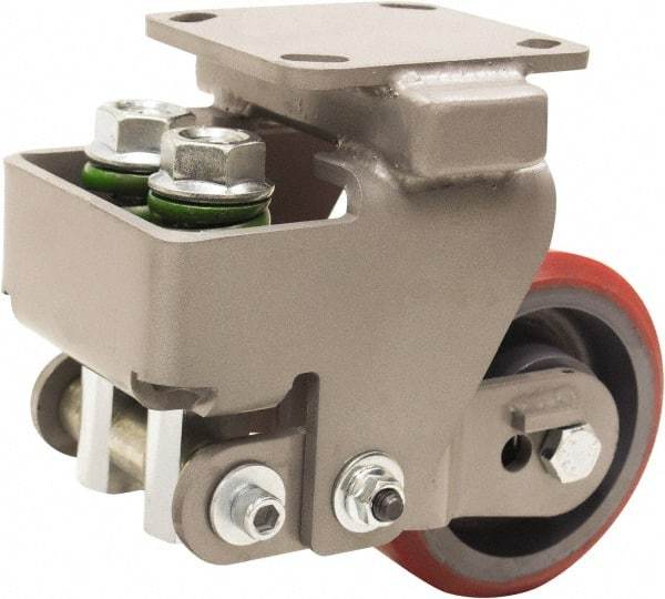 Hamilton - 5" Diam x 2" Wide, Polyurethane Mold on to Cast Iron Center Rigid Caster - 1,250 Lb Capacity, Top Plate Mount, 4" x 4-1/2" Plate, Sealed Precision Ball Bearing Bearing - Exact Tool & Supply