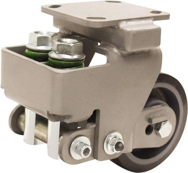 Hamilton - 5" Diam x 2" Wide, Polyurethane Mold on to Cast Iron Center Rigid Caster - 1,300 Lb Capacity, Top Plate Mount, 4" x 4-1/2" Plate, Sealed Precision Ball Bearing Bearing - Exact Tool & Supply