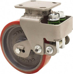 Hamilton - 8" Diam x 2" Wide, Polyurethane Mold on to Cast Iron Center Swivel Caster - 1,645 Lb Capacity, Top Plate Mount, 4" x 5" Plate, Sealed Precision Ball Bearing Bearing - Exact Tool & Supply
