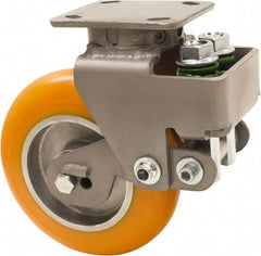 Hamilton - 8" Diam x 2" Wide, Polyurethane Mold on to Cast Iron Center Swivel Caster - 1,000 Lb Capacity, Top Plate Mount, 4" x 5" Plate, Sealed Precision Ball Bearing Bearing - Exact Tool & Supply