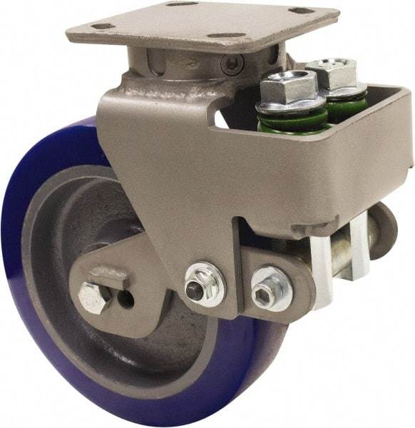 Hamilton - 8" Diam x 2" Wide, Polyurethane Mold on to Cast Iron Center Swivel Caster - 1,645 Lb Capacity, Top Plate Mount, 4" x 5" Plate, Sealed Precision Ball Bearing Bearing - Exact Tool & Supply
