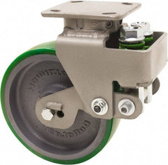 Hamilton - 8" Diam x 2" Wide, Polyurethane Mold on to Cast Iron Center Swivel Caster - 1,645 Lb Capacity, Top Plate Mount, 4" x 5" Plate, Sealed Precision Ball Bearing Bearing - Exact Tool & Supply