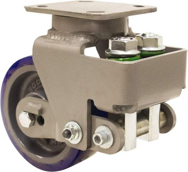 Hamilton - 6" Diam x 2" Wide, Polyurethane Mold on to Cast Iron Center Swivel Caster - 960 Lb Capacity, Top Plate Mount, 4" x 5" Plate, Sealed Precision Ball Bearing Bearing - Exact Tool & Supply