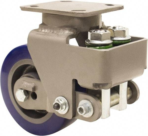 Hamilton - 6" Diam x 2" Wide, Polyurethane Mold on to Cast Iron Center Swivel Caster - 1,300 Lb Capacity, Top Plate Mount, 4" x 5" Plate, Sealed Precision Ball Bearing Bearing - Exact Tool & Supply