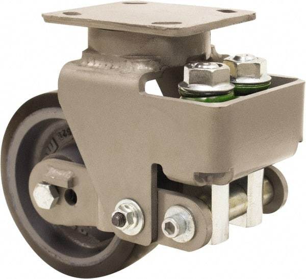 Hamilton - 6" Diam x 2" Wide, Polyurethane Mold on to Cast Iron Center Swivel Caster - 1,560 Lb Capacity, Top Plate Mount, 4" x 5" Plate, Sealed Precision Ball Bearing Bearing - Exact Tool & Supply