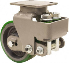 Hamilton - 6" Diam x 2" Wide, Polyurethane Mold on to Cast Iron Center Swivel Caster - 1,200 Lb Capacity, Top Plate Mount, 4" x 5" Plate, Sealed Precision Ball Bearing Bearing - Exact Tool & Supply