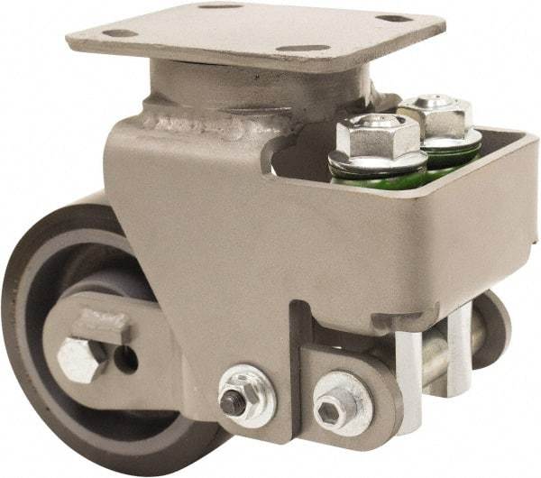 Hamilton - 5" Diam x 2" Wide, Polyurethane Mold on to Cast Iron Center Swivel Caster - 1,315 Lb Capacity, Top Plate Mount, 4" x 5" Plate, Sealed Precision Ball Bearing Bearing - Exact Tool & Supply