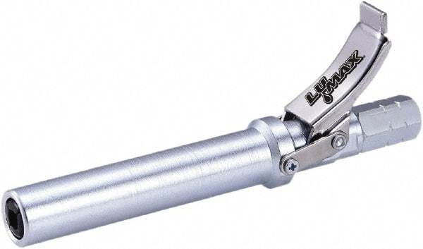 lumax - 15,000 Operating psi, 1/8 Thread, Steel Fixed Grease Gun Coupler - NPT (F) Thread, 22,000 psi Burst Pressure, Silver - Exact Tool & Supply