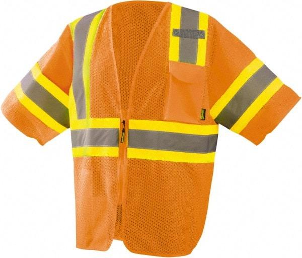 OccuNomix - Size 2XL High Visibility Orange Mesh General Purpose Vest - ANSI 107-2015, Zipper Closure, 3 Pockets, Polyester - Exact Tool & Supply