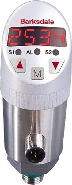 Barksdale - 750 Max psi, ±0.5% Accuracy, 1/4" NPT (Male) Connection Electronic Pressure Switch and Transducer with Display - 4 to 20mA Output Signal, M12 Wetted Parts, 1/4" Thread, -13 to 212°F, 32 Volts - Exact Tool & Supply