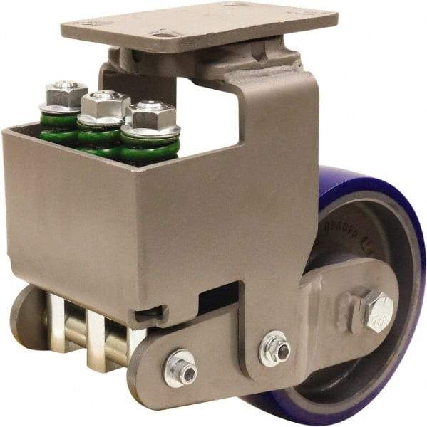 Hamilton - 8" Diam x 3" Wide, Polyurethane Mold on to Cast Iron Center Swivel Caster - 2,000 Lb Capacity, Top Plate Mount, 4-1/2" x 6-1/2" Plate, Sealed Precision Ball Bearing Bearing - Exact Tool & Supply