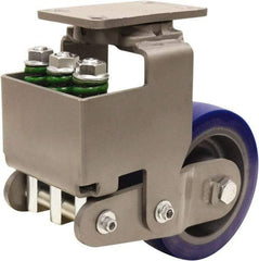 Hamilton - 8" Diam x 3" Wide, Polyurethane Mold on to Cast Iron Center Swivel Caster - 2,700 Lb Capacity, Top Plate Mount, 4-1/2" x 6-1/2" Plate, Sealed Precision Ball Bearing Bearing - Exact Tool & Supply