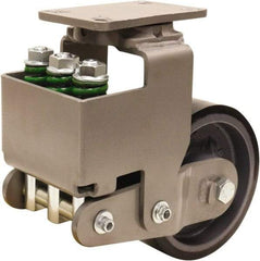 Hamilton - 6" Diam x 3" Wide, Polyurethane Mold on to Cast Iron Center Swivel Caster - 3,145 Lb Capacity, Top Plate Mount, 4-1/2" x 6-1/2" Plate, Sealed Precision Ball Bearing Bearing - Exact Tool & Supply