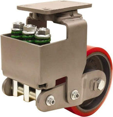 Hamilton - 8" Diam x 3" Wide, Polyurethane Mold on to Cast Iron Center Swivel Caster - 2,500 Lb Capacity, Top Plate Mount, 4-1/2" x 6-1/2" Plate, Sealed Precision Ball Bearing Bearing - Exact Tool & Supply