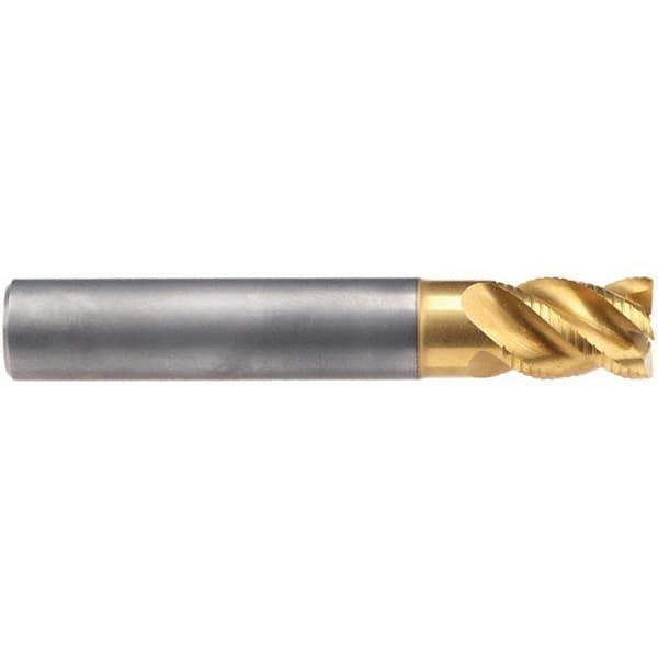 Emuge - 20mm Diam, 26mm LOC, 4 Flute Solid Carbide Roughing & Finishing End Mill - TiN/TiAlN Finish, 92mm OAL, 20mm Shank Diam, Cylindrical Shank, 45° Helix, Stub Length - Exact Tool & Supply