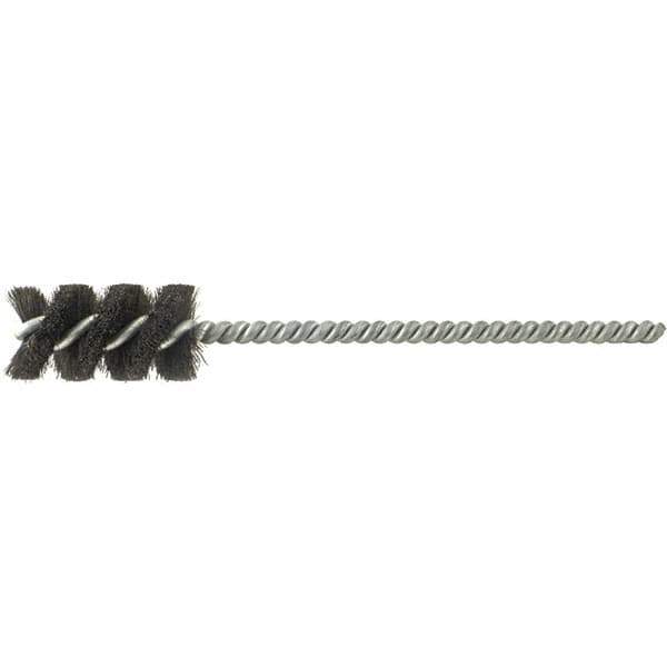 Brush Research Mfg. - 13/32" Diam Helical Natural Bristle Tube Brush - Single Spiral, 0.006" Filament Diam, 1-1/4" Brush Length, 4-1/2" OAL, 0.168" Diam Galvanized Steel Shank - Exact Tool & Supply