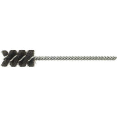 Brush Research Mfg. - 11/16" Diam Helical Natural Bristle Tube Brush - Single Spiral, 0.006" Filament Diam, 1-1/2" Brush Length, 5" OAL, 0.22" Diam Galvanized Steel Shank - Exact Tool & Supply