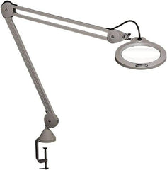 Vision Engineering - 45" Arm, Spring Suspension, Clamp Mount, LED, Light Gray, Magnifying Task Light - 10 Watts, 100-240 Volts, 1.75x Magnification, 5" Wide x 13" Long - Exact Tool & Supply
