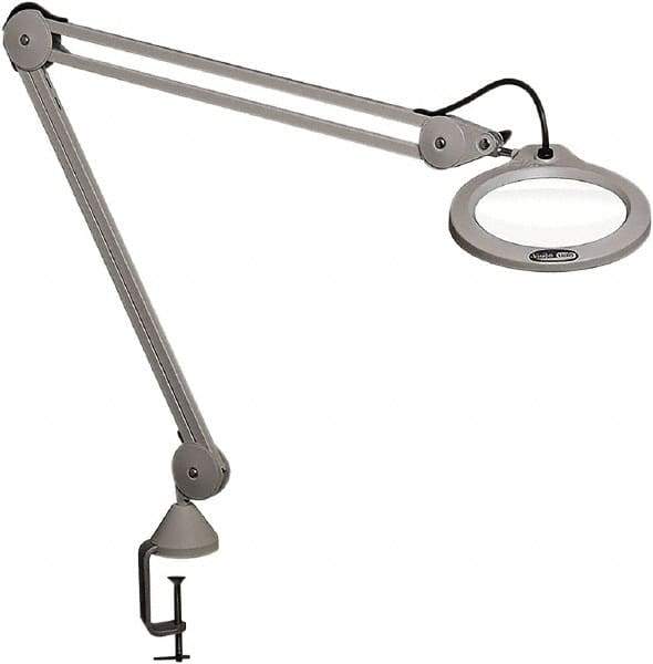 Vision Engineering - 30" Arm, Spring Suspension, Clamp Mount, LED, Light Gray, Magnifying Task Light - 10 Watts, 100-240 Volts, 1.75x Magnification, 5" Wide x 13" Long - Exact Tool & Supply
