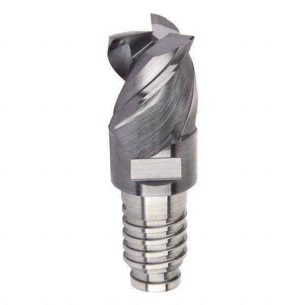Kennametal - 12mm Diam, 9mm LOC, 3 Flute, 0.4mm Corner Radius End Mill Head - Solid Carbide, AlTiN Finish, Duo-Lock 12 Connection, Spiral Flute, 42, 45 & 48° Helix, Centercutting - Exact Tool & Supply