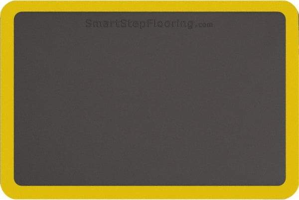 Smart Step - 3' Long x 2' Wide, Dry Environment, Anti-Fatigue Matting - Gray with Yellow Borders, Urethane with Urethane Sponge Base, Beveled on All 4 Sides - Exact Tool & Supply