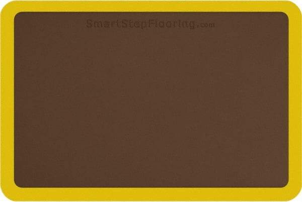 Smart Step - 3' Long x 2' Wide, Dry Environment, Anti-Fatigue Matting - Brown with Yellow Borders, Urethane with Urethane Sponge Base, Beveled on All 4 Sides - Exact Tool & Supply