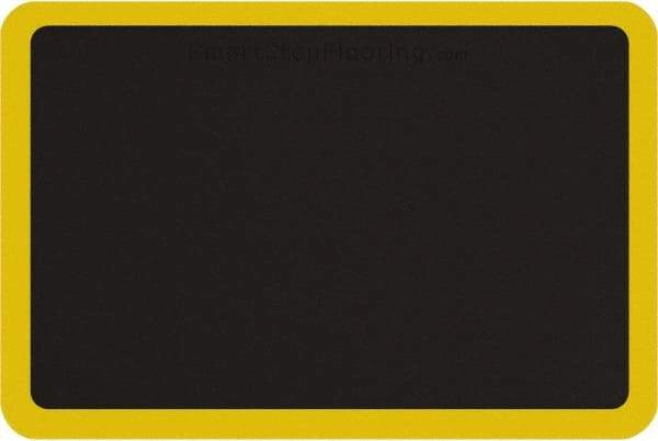 Smart Step - 3' Long x 2' Wide, Dry Environment, Anti-Fatigue Matting - Black with Yellow Borders, Urethane with Urethane Sponge Base, Beveled on All 4 Sides - Exact Tool & Supply