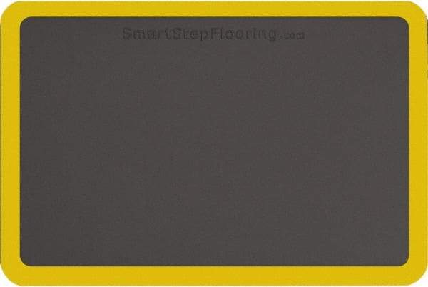 Smart Step - 3' Long x 2' Wide, Dry Environment, Anti-Fatigue Matting - Gray with Yellow Borders, Urethane with Urethane Sponge Base, Beveled on All 4 Sides - Exact Tool & Supply