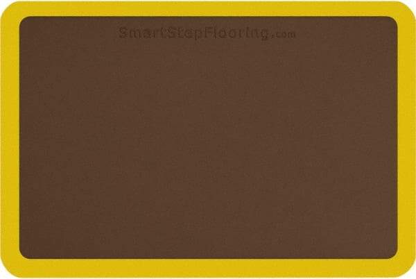 Smart Step - 3' Long x 2' Wide, Dry Environment, Anti-Fatigue Matting - Brown with Yellow Borders, Urethane with Urethane Sponge Base, Beveled on All 4 Sides - Exact Tool & Supply