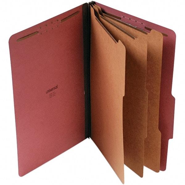 UNIVERSAL - 15 x 10-3/8", Legal, Red, Classification Folders with Top Tab Fastener - 25 Point Stock, Right of Center Tab Cut Location - Exact Tool & Supply